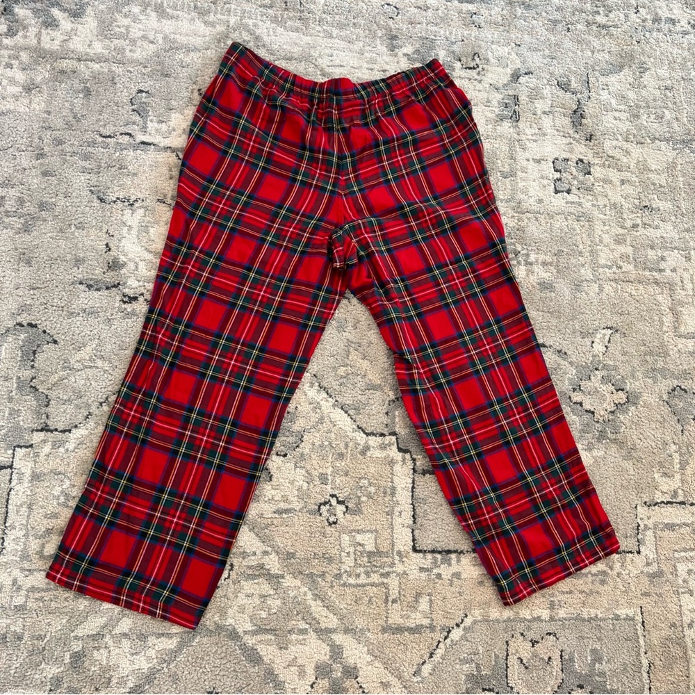 2 Pc Lands End Flannel‎ PJ Bottoms Plaid Red 1X 16W 18 & Chaps Tunic 2X
